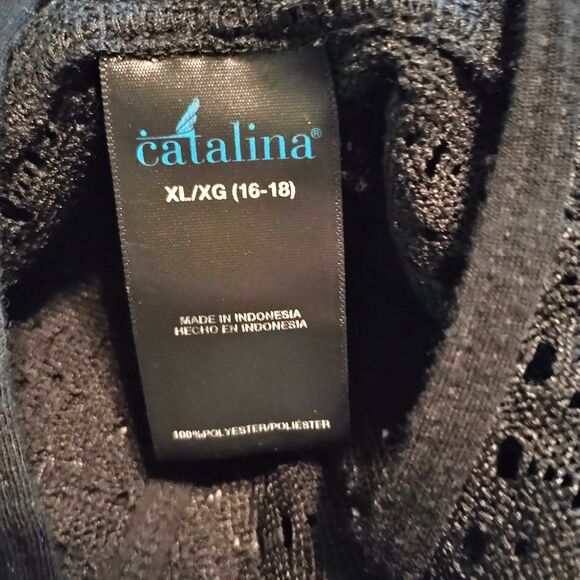 Catalina Black Hooded Swim Cover Up XL 16-18 Lace Pullover - Picture 3 of 6